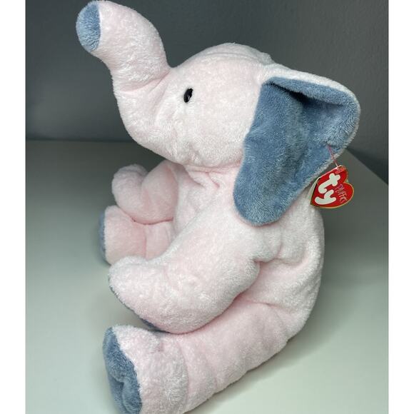 Ty Pluffies Winks the Elephant Pink Plush Large 12” Stuffed Animal 2004 With Tag - Picture 3 of 16